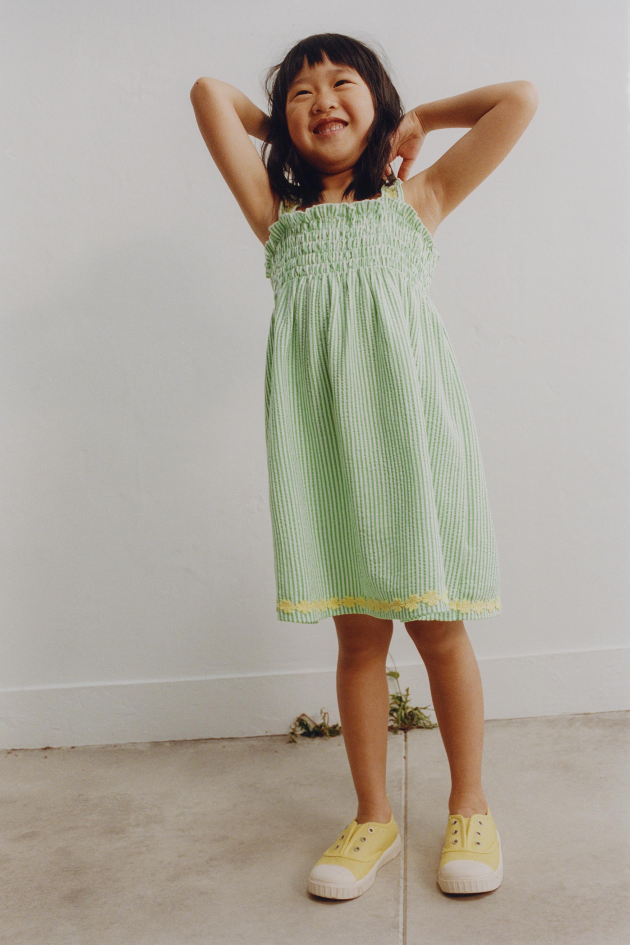 EMBROIDERED FLORAL STRIPED DRESS